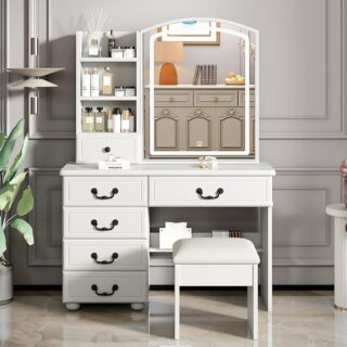 Vanity Desk With Mirror and LED Lights