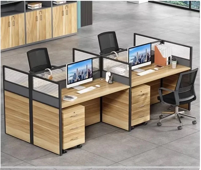 4-Way Brown Office Workstation - Image 4